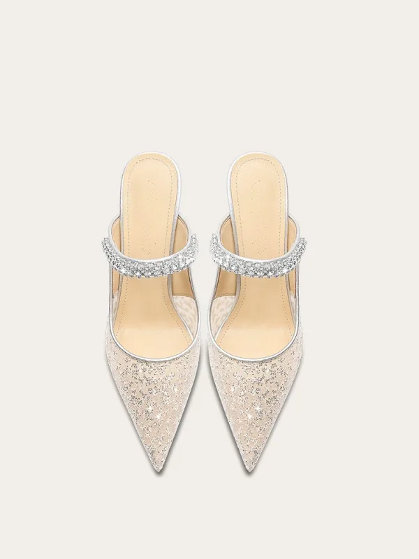 Sexy Argenté Faux Diamant Paillettes Soirée Sandales Femme 2024 11 cm Talons Aiguilles À Bout Pointu Sandales Talons Hauts