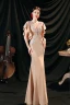 Charmant Nues En Dentelle Fleur Robe De Soirée 2022 Satin Trompette / Sirène V-Cou Perlage Faux Diamant Paillettes Manches Courtes Dos Nu Longue Soirée Robe De Ceremonie
