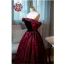 Vintage / Retro Burgundy Printing Prom Dresses 2022 A-Line / Princess Off-The-Shoulder Puffy Short Sleeve Backless Floor-Length / Long Formal Dresses