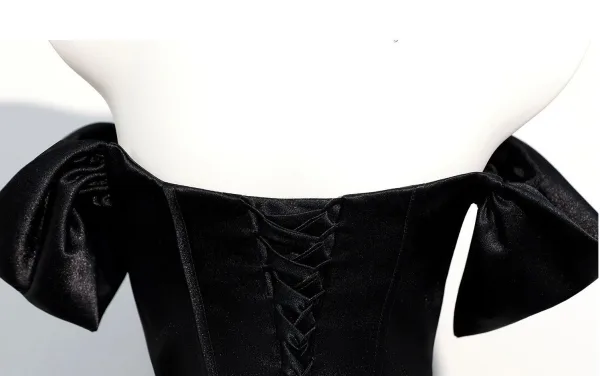 Chic / Beautiful Black Evening Dresses 2026 Trumpet / Mermaid Off-The-Shoulder Short Sleeve Backless Floor-Length / Long Formal Dresses