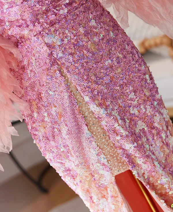 Sexy Rougissant Rose Perlage Paillettes Fendue devant Robe De Bal 2024 Trompette / Sirène Bustier Sans Manches Dos Nu Longue Promo Robe De Ceremonie