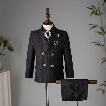 Fashion Black Rhinestone 6 Piece Boys Wedding Suits 2025 Long Sleeve Body Jewellery Coat Pants Shirt Tie Vest Wedding