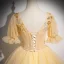 Élégant Champagne Perlage Paillettes Robe De Bal 2024 Robe Boule Encolure Carrée Manches Courtes Dos Nu Longue Promo Robe De Ceremonie