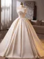 Vintage / Originale Ivoire En Dentelle Fleur Satin Robe De Mariée 2025 Robe Boule Bustier Sans Manches Dos Nu Tribunal Train