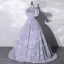 Elegant Sky Blue Prom Dresses 2022 Ball Gown V-Neck Puffy Short Sleeve Backless Sweep Train Formal Dresses