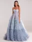 Charming Sky Blue Pleated Prom Dresses 2025 A-Line / Princess Strapless Sleeveless Backless Floor-Length / Long Formal Dresses
