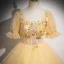 Élégant Champagne Perlage Paillettes Robe De Bal 2024 Robe Boule Encolure Carrée Manches Courtes Dos Nu Longue Promo Robe De Ceremonie