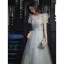 Bling Bling Grey Sequins Prom Dresses 2023 A-Line / Princess V-Neck Short Sleeve Backless Floor-Length / Long Prom Formal Dresses