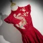 Chinese style Burgundy Beading Sequins Lace Embroidered Cheongsam 2024 A-Line / Princess High Neck Cap Sleeves Floor-Length / Long Prom