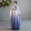 Vintage / Retro Chinese style Gradient-Color Ocean Blue Prom Dresses 2023 A-Line / Princess High Neck Short Sleeve Appliques Floor-Length / Long Prom Formal Dresses