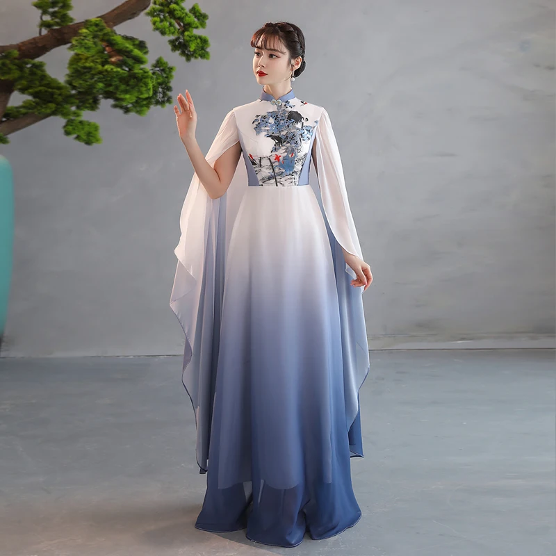 Vintage Retro Chinese style Gradient-Color Ocean Blue Prom Dresses 2023 A-Line Princess Vintage Retro Chinese style Gradient-Color Ocean Blue Prom Dresses 2023 A-Line Princess