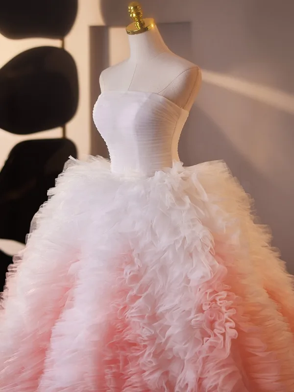 Charmant Farbverlauf Rosa Plissee Ballkleider 2025 Ballkleid Bandeau Ärmellos Rückenfreies Hof-Schleppe Festliche Kleider