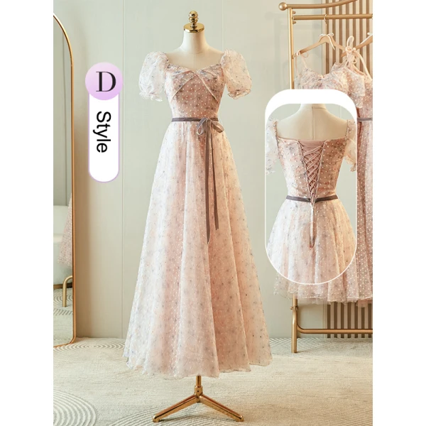 Chic / Belle Rougissant Rose Robe Demoiselle D'honneur 2023 Princesse Encolure Carrée Manches Courtes Dos Nu Noeud Ceinture Longue Robe Demoiselle D'honneur