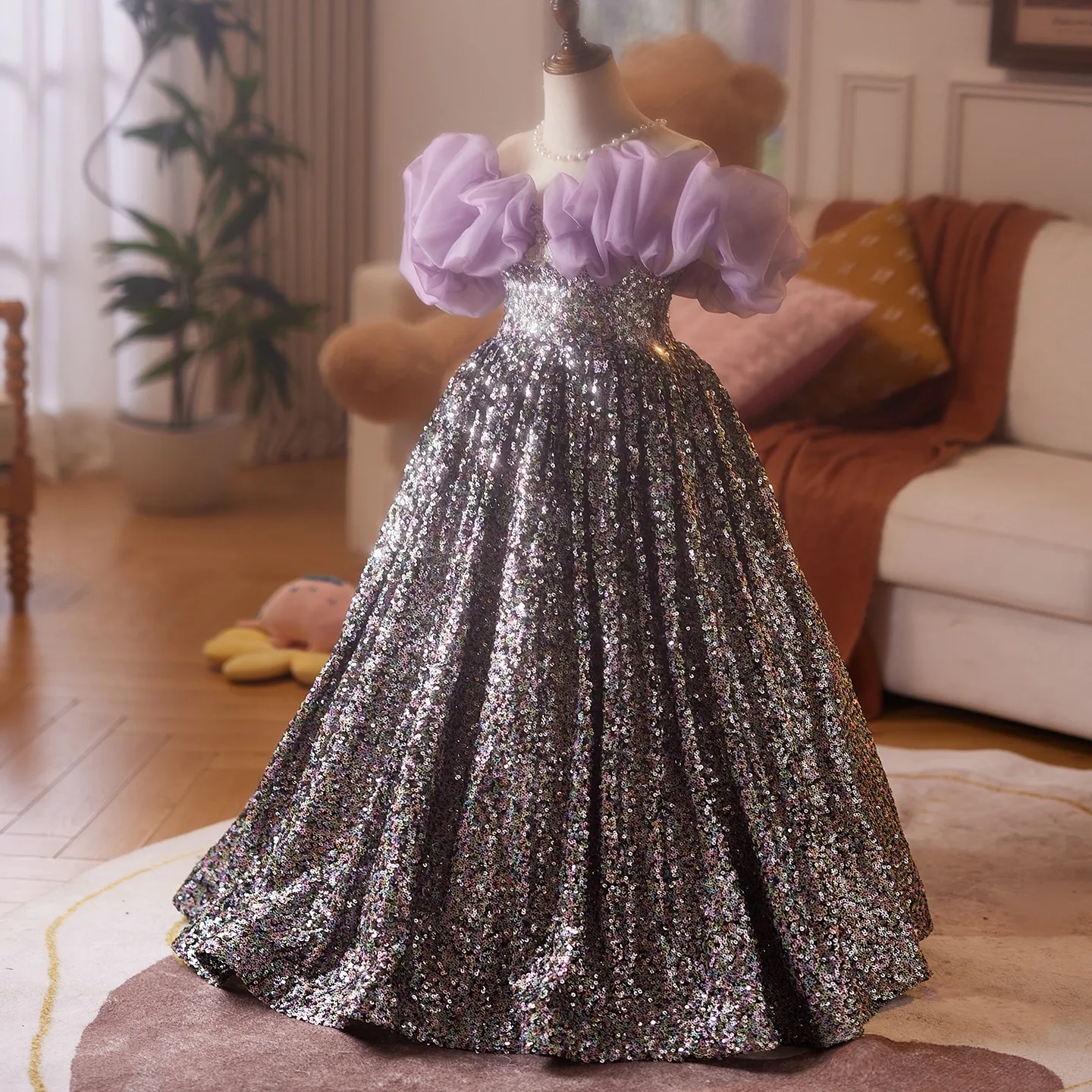 Sparkly Multi-Colors Sequins Lavender Birthday Flower Girl Dresses 2025 Ball Gown Ruffle