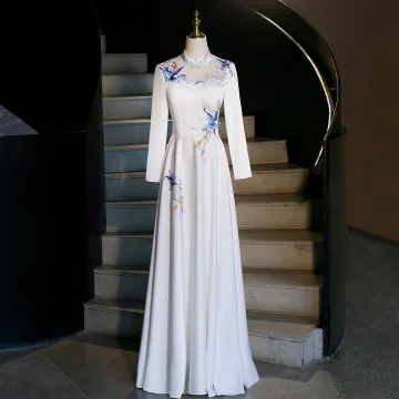 Vintage Retro Ethnic White Beading Pearl Lace Flower Prom Dresses 2026 A Line Princess High Neck Long Sleeve Floor Length Long Formal Dresses