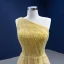 Chic / Beautiful Yellow Summer Sequins Prom Dresses 2022 A-Line / Princess One-Shoulder Sleeveless Backless Split Front Sweep Train Formal Dresses