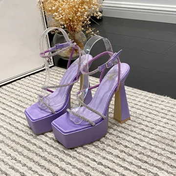 Charming Lavender Evening Party Rhinestone Womens Sandals 2023 Ankle Strap 15 Cm Stiletto Heels Open Peep Toe Sandals High Heels