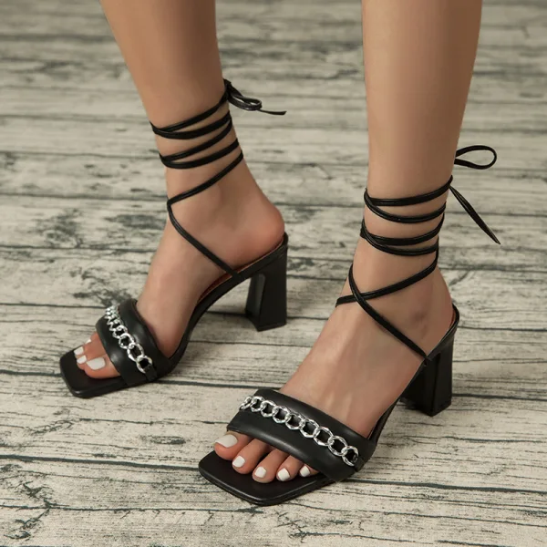 Sexy Brown Street Wear Womens Sandals 2022 Ankle Strap 7 cm Stiletto Heels Pointed Toe Sandals High Heels