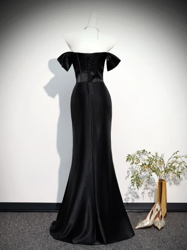 Chic / Beautiful Black Evening Dresses 2026 Trumpet / Mermaid Off-The-Shoulder Short Sleeve Backless Floor-Length / Long Formal Dresses