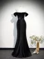 Chic / Beautiful Black Evening Dresses 2026 Trumpet / Mermaid Off-The-Shoulder Short Sleeve Backless Floor-Length / Long Formal Dresses