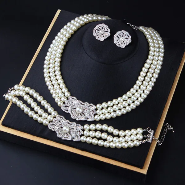 Élégant Blanche Perle Faux Diamant Mariage Colliers Boucles D'Oreilles Accessorize Bracelets 2023