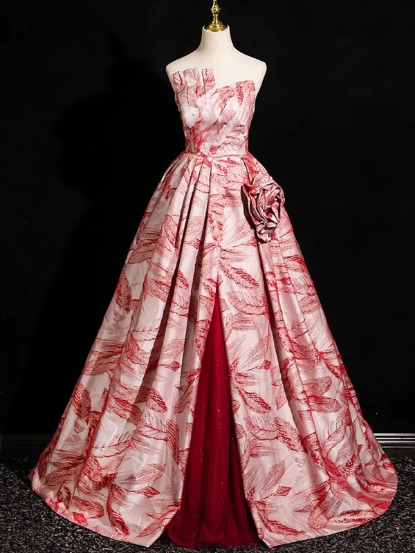 Elegant Red Prom Dresses 2024 Ball Gown Off-The-Shoulder Sleeveless Backless Floor-Length / Long Prom Formal Dresses