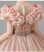 Sparkly Blushing Pink Glitter Sequins Birthday Flower Girl Dresses 2023 A-Line / Princess Ruffle Scoop Neck Short Sleeve Floor-Length / Long Flower Girl Dresses