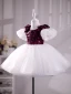 Chic / Belle Bordeaux Paillettes Anniversaire Robe Ceremonie Fille 2024 Robe Boule Encolure Dégagée Gonflée Manches Courtes Longue Robe Ceremonie Fille