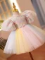 Chic / Beautiful Blushing Pink Birthday Appliques Flower Girl Dresses 2022 Ball Gown Scoop Neck Puffy Short Sleeve Pearl Sash Short Flower Girl Dresses