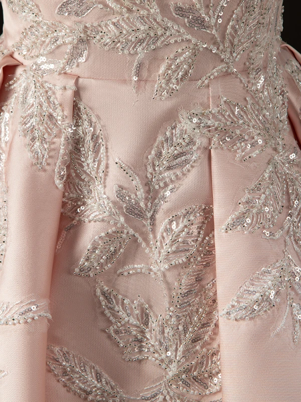 Vintage / Retro Blushing Pink Beading Sequins Satin Birthday Flower Girl Dresses 2024 Ball Gown Scoop Neck Sleeveless Backless Floor-Length / Long