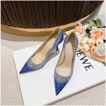 Sparkly Ocean Blue Sequins Evening Party Pumps 2023 Leather 8 Cm Stiletto Heels Pointed Toe Pumps High Heels