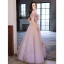 Chic / Beautiful Blushing Pink Beading Ruffle Prom Dresses 2022 A-Line / Princess Off-The-Shoulder Short Sleeve Backless Floor-Length / Long Formal Dresses