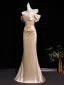 Sexy Evening Dresses Champagne 2026 Trumpet / Mermaid Off-The-Shoulder Short Sleeve Backless Floor-Length / Long Formal Dresses