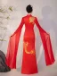 Chinese style Red Embroidered Split Front Evening Party Cheongsam 2025 Trumpet / Mermaid High Neck Long Sleeve Floor-Length / Long Cheongsam / Qipao