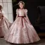 Lovely Blushing Pink Flower Girl Dresses Glitter 2024 Ball Gown Square Neckline Short Sleeve Bow Sash Floor-Length / Long