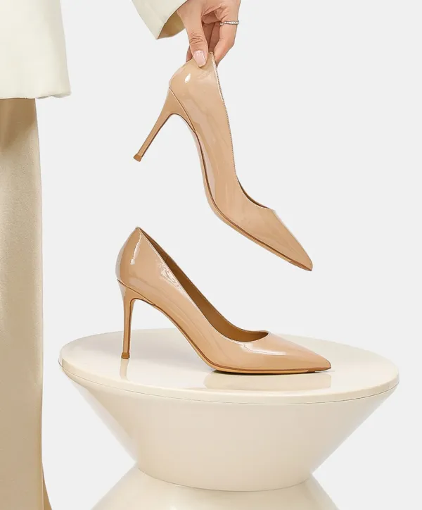 Nude patent peep toe fashion heels