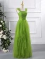 Chic / Beautiful Green Cascading Ruffles Prom Dresses 2024 A-Line / Princess Square Neckline Sleeveless Backless Floor-Length / Long Prom Formal Dresses