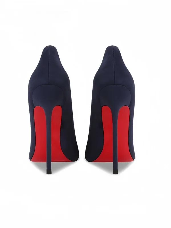 Snygga / Fina Mörk Marinblå Afton Läder Mocka Röd Sula Pumps 2026 12 cm Stilettklackar Spetsiga Pumps Högklackade