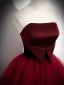 Chic / Beautiful Burgundy Prom Dresses 2023 A-Line / Princess Strapless Sleeveless Backless Bow Sash Floor-Length / Long Prom Formal Dresses