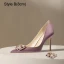 Charmant Lavendel Strass Abend Pumps 2024 Leder 10 cm Stilettos Spitzschuh Pumps Hochhackige