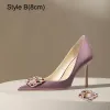 Charming Lavender Rhinestone Evening Party Pumps 2024 Leather 10 cm Stiletto Heels Pointed Toe Pumps High Heels