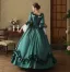 Couture Medieval Vintage / Retro Gothic Dark Green Appliques Lace Flower Bow Prom Dresses 2024 Ball Gown Square Neckline Bell sleeves Floor-Length / Long