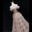 Charming Champagne Beading Sequins Evening Dresses 2022 A-Line / Princess Ruffle Off-The-Shoulder Sleeveless Backless Floor-Length / Long Formal Dresses