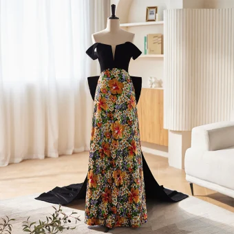 Haut De Gamme Fantaisie Multi Couleurs Paillettes Robe De Soirée 2023 Princesse Bustier Sans Manches Dos Nu Noeud Longue Soirée Robe De Ceremonie
