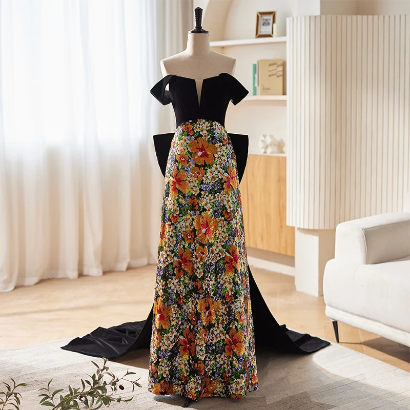 High-end Fancy Multi-Colors Sequins Evening Dresses 2023 A-Line Princess Strapless Bow High-end Fancy Multi-Colors Sequins Evening Dresses 2023 A-Line Princess Strapless Bow