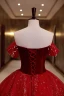Chic / Beautiful Red Star Sequins Suede Prom Dresses 2022 Ball Gown Off-The-Shoulder Short Sleeve Backless Beading Floor-Length / Long Formal Dresses