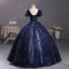 Vintage / Retro Navy Blue Beading Sequins Prom Dresses 2023 Ball Gown Scoop Neck Puffy Short Sleeve Backless Floor-Length / Long Prom Formal Dresses