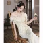 Charmant Beige Perlage Paillettes Appliques Robe De Bal 2023 Trompette / Sirène De l'épaule Manches Courtes Dos Nu Noeud Longue Promo Robe De Ceremonie