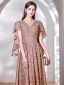 Sparkly Gold Sequins Evening Dresses 2023 A-Line / Princess V-Neck Short Sleeve Floor-Length / Long Evening Party Formal Dresses
