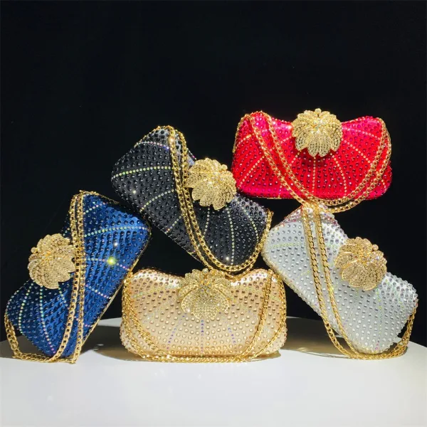 Scintillantes Multi-Couleurs Faux Diamant Soirée Doré Pochette 2025 Alliage